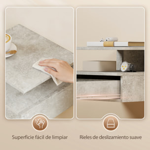 Juego de 2 Mesitas de Noche Flotantes, Mesillas de Noche Dormitorio con Cajón, Estante Abierto, Ahorra Espacio, Diseño Moderno, para Sala de Estar, 35x32x22,5 cm, Gris