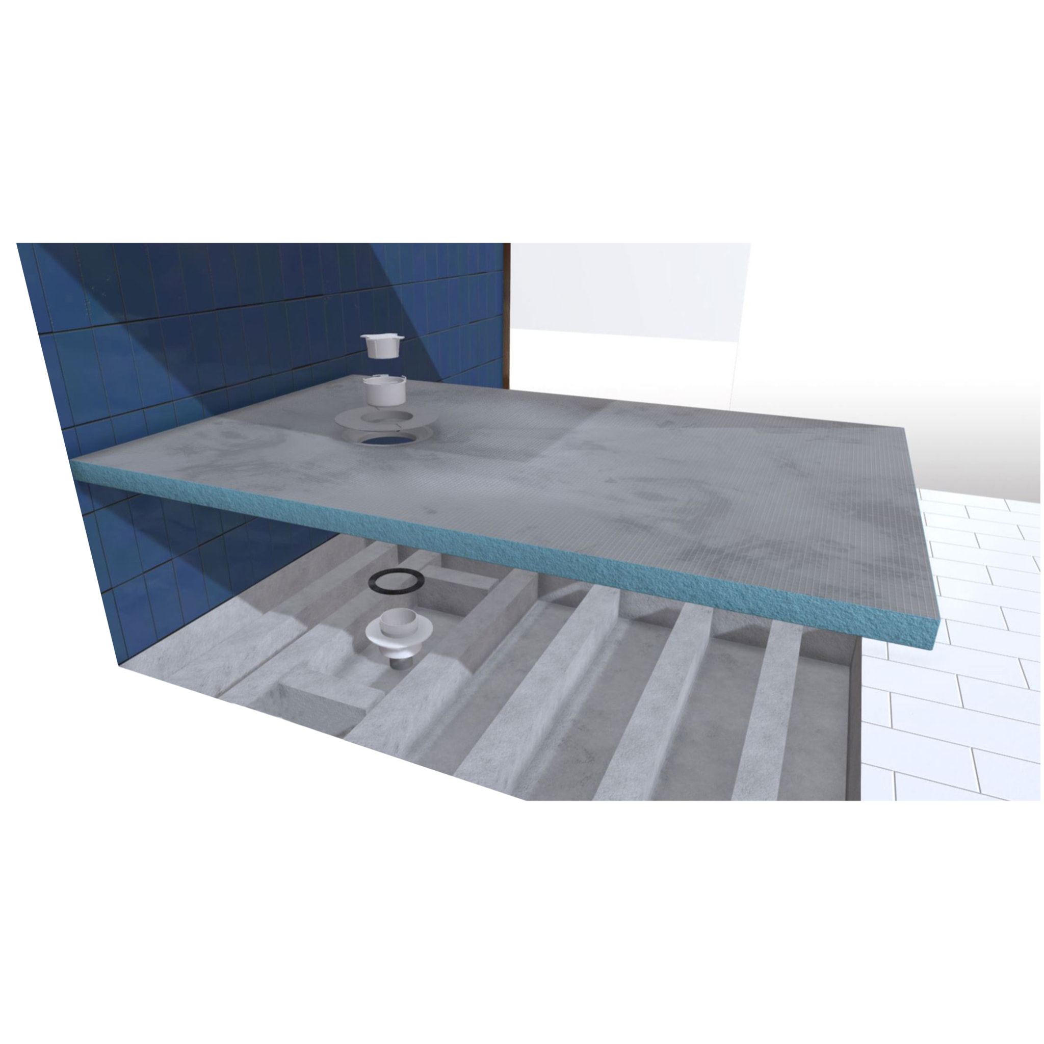 LOT de 2 Receveurs de Douche à Carreler 90x160 cm avec Bondes à Sortie Horizontale - Grille Inox