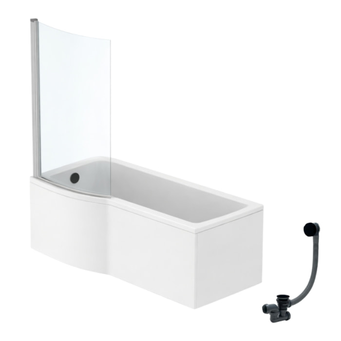 Pack baignoire bain douche 170 x 80 cm gauche Connect Air + tablier + pare bain fixe + vidage Noir mat