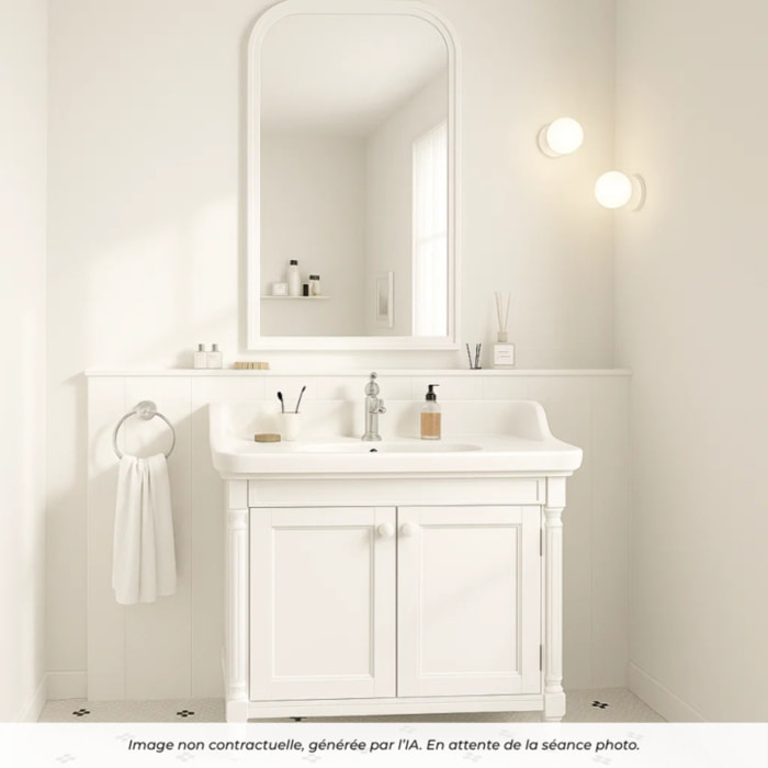 Pack meuble vasque Cléo 1889 blanc velours + colonne gauche + miroir + mitigeur chrome