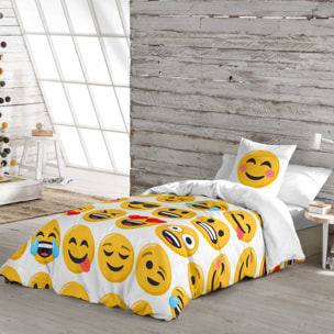 Emoji - Funda Nórdica Estampada - Infantil - Cierre Solapa - 100% Algodón - Incluye 1 Funda de Almohada - Ily