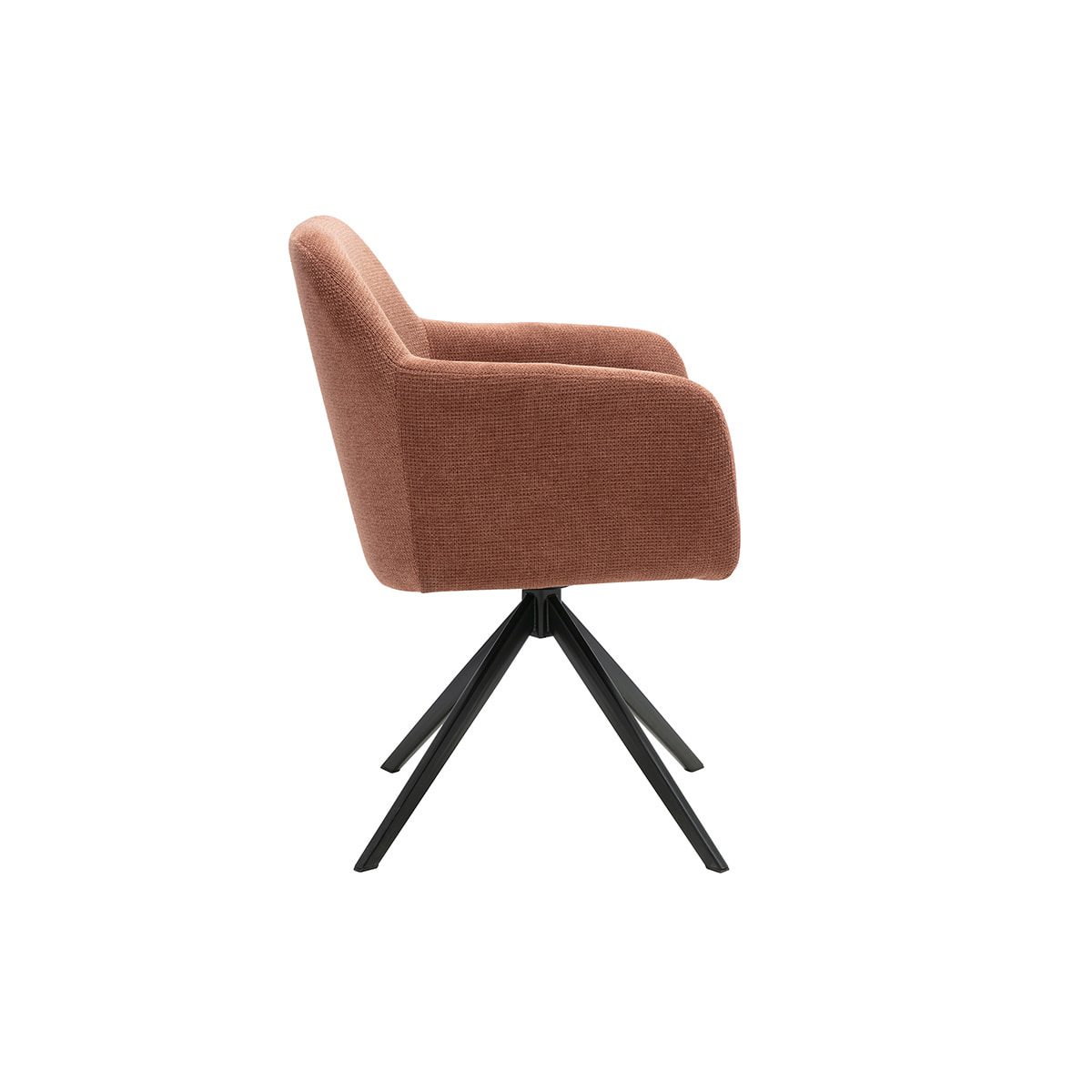 Chaise pivotante 360° en tissu chenille terre brûlée et métal noir AMIKA