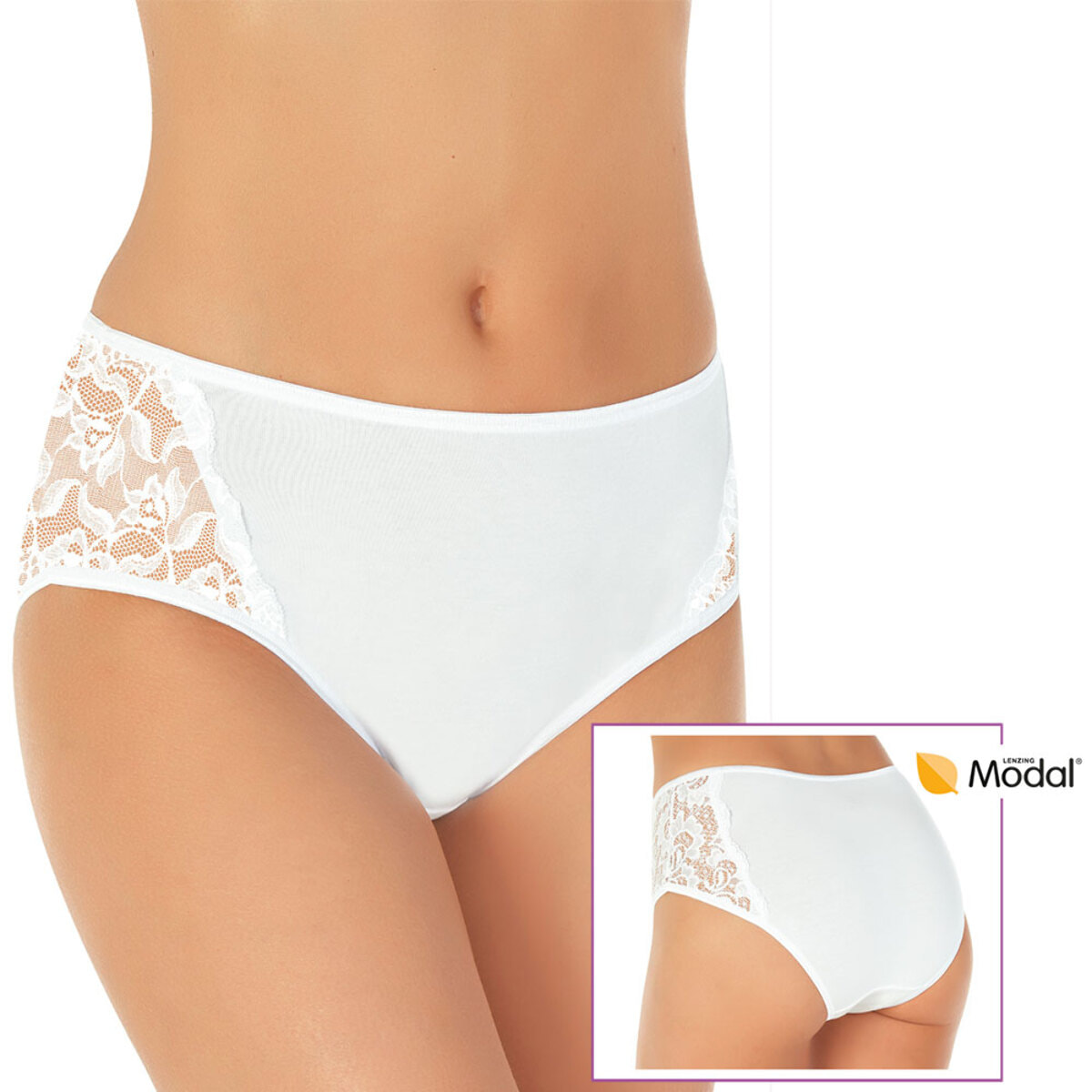 3 Slip da Donna Fianco Alto Nottingham in Cotone Modal, Art. SA6102, Bianco