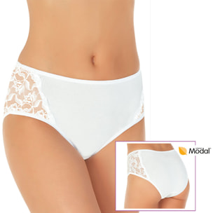 3 Slip da Donna Fianco Alto Nottingham in Cotone Modal, Art. SA6102, Bianco