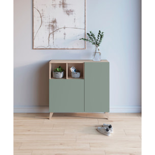 Zapatero Oslo melamina roble claro puertas verde 87x90x27 cm