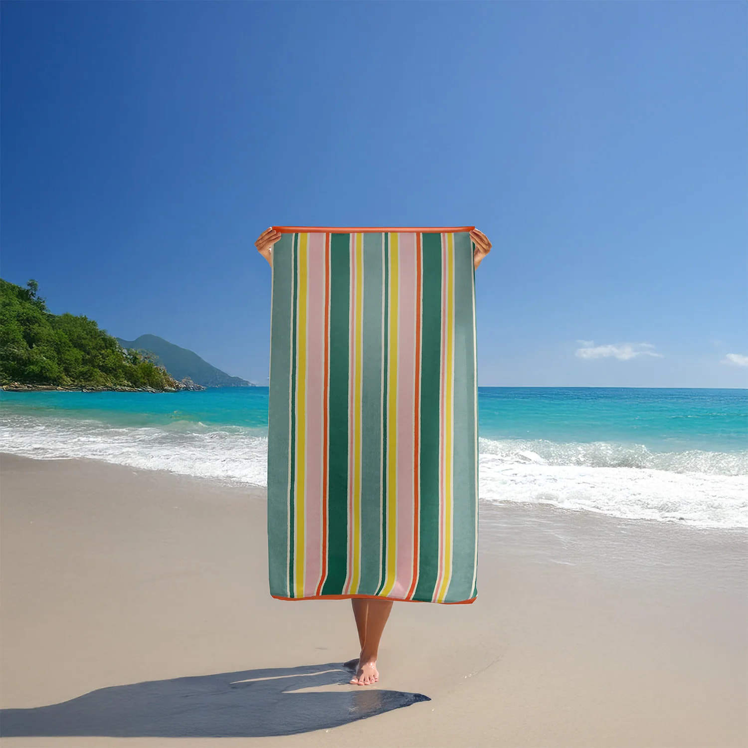 Serviette de plage éponge velours Jacquard Multicolore 100x175 470g/m² - Dalia