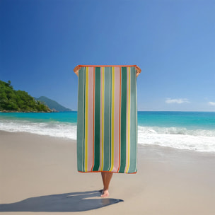 Serviette de plage éponge velours Jacquard Multicolore 100x175 470g/m² - Dalia