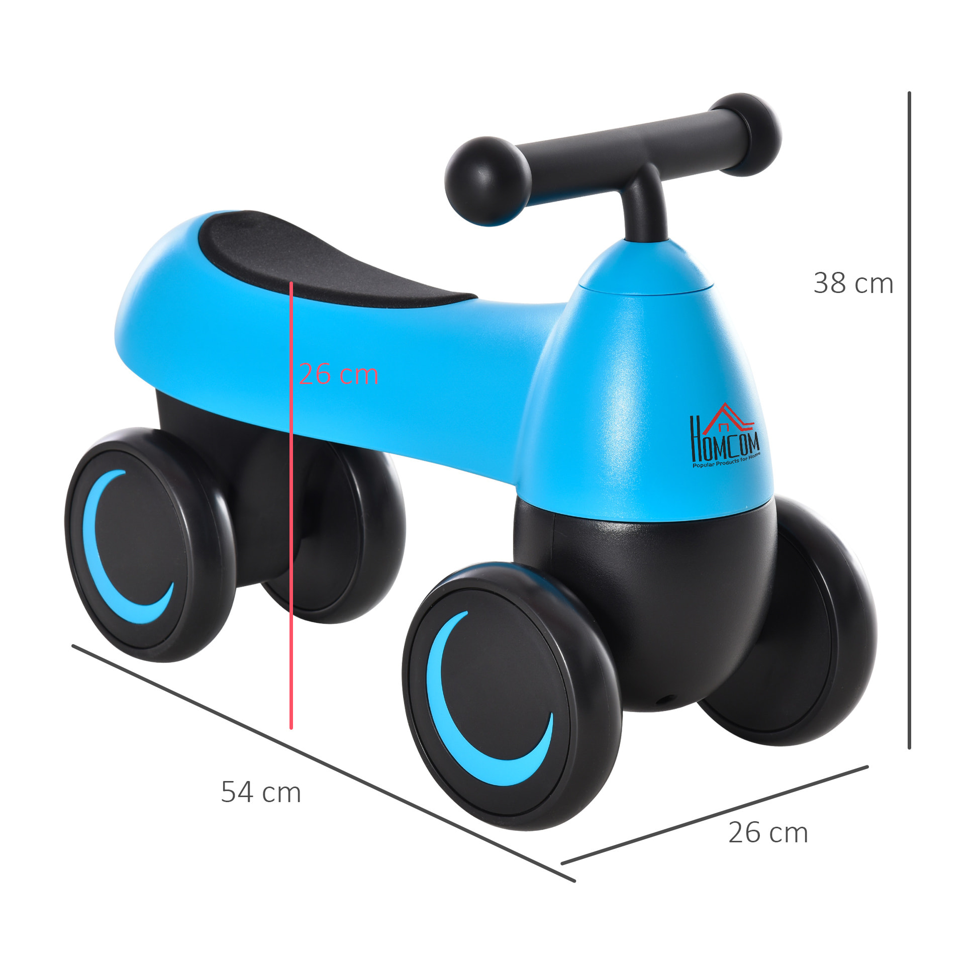 Correpasillos de Equilibrio Niños 18-36 Meses con 4 Ruedas Regalo 54x26x38cm Azul