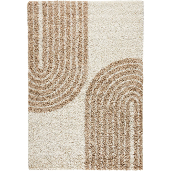 OLYMPE - Tapis shagy à poils long à motif demi-arc - Beige