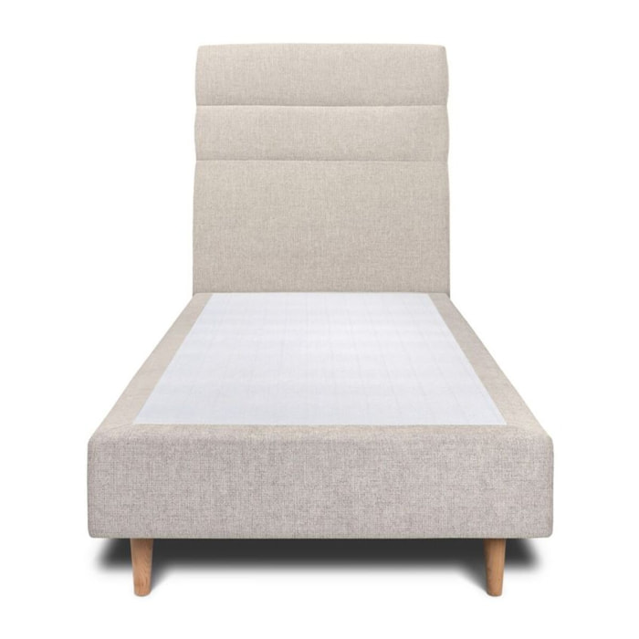 Lit avec tête de lit bandes horizontales tissu et sommier tapissier Ep20