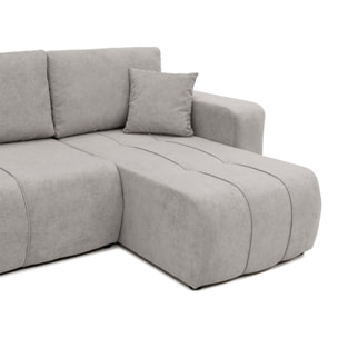 Nicole - Canapé panoramique en U 7 places convertible avec coffre en tissu - Gris clair