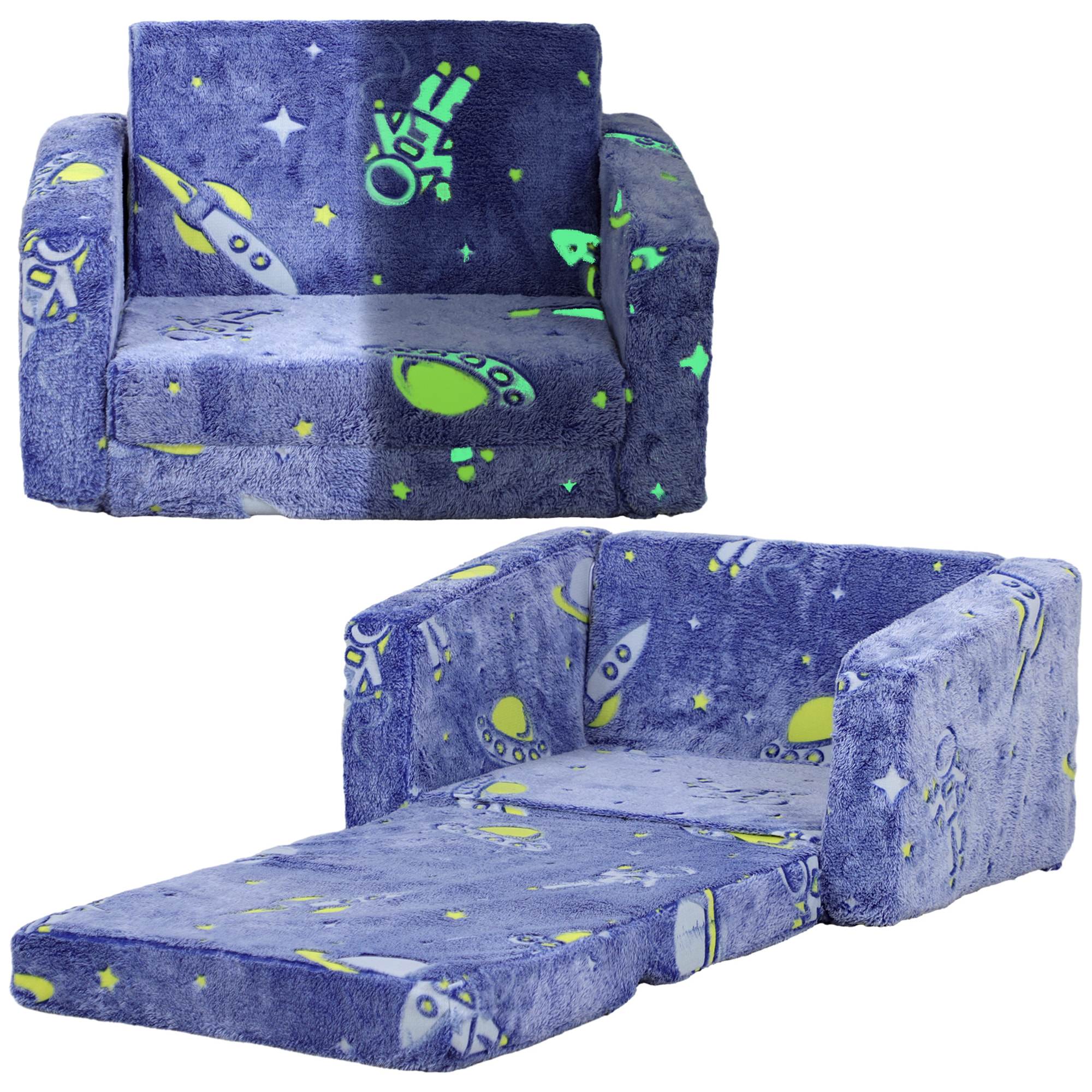 Sillón Infantil Plegable Sofá Infantil Reclinable 2 en 1 Sofá para Bebés Tapizado de Tela Luminosa Cojín y Funda Lavables para Dormitorio Salón Azul