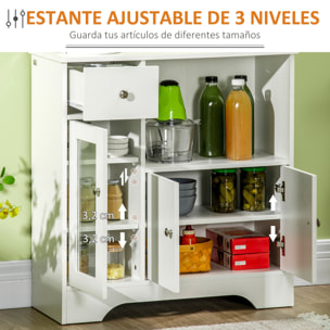 HOMCOM Aparador de Cocina Moderno con Puerta de Vidrio Cajón Estante Abierto y Baldas Ajustables Mueble Auxiliar de Almacenaje para Comedor Salón 80x30x82 cm Blanco