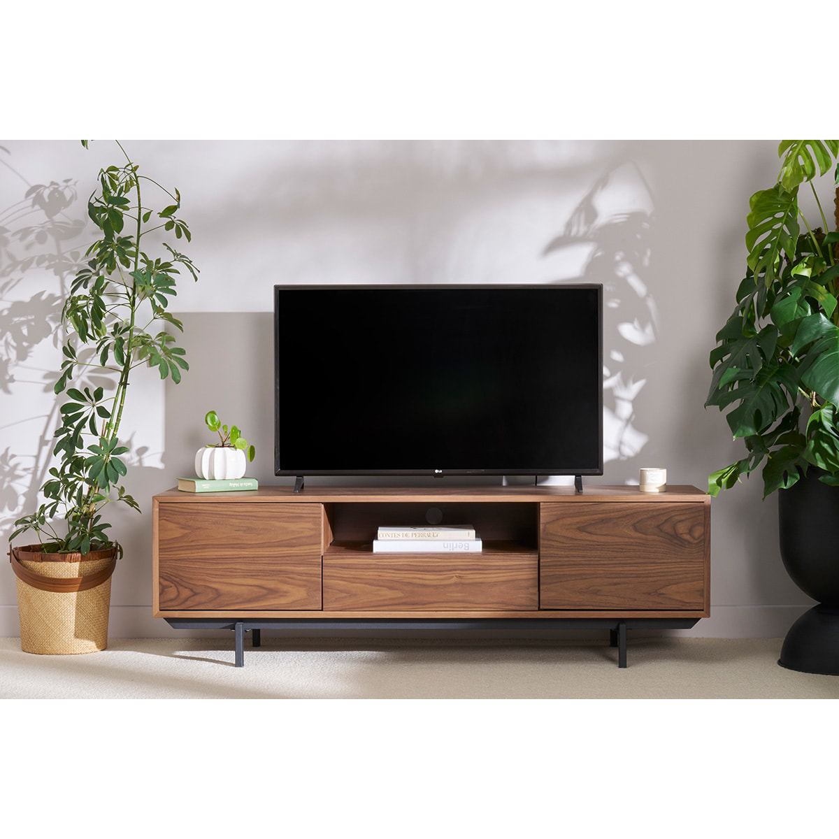 Meuble TV finition bois chêne avec niche ouverte L160 cm MANNY