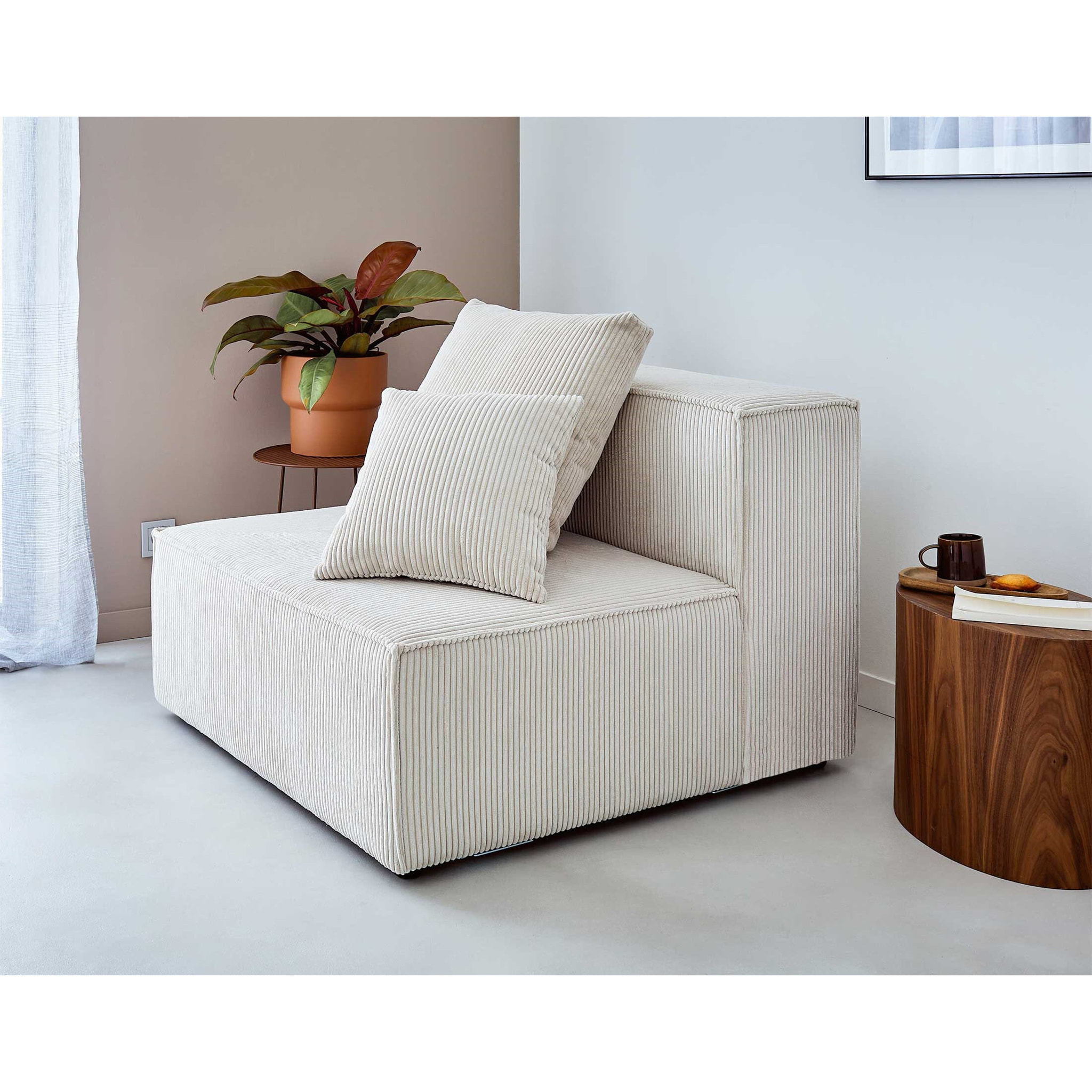 Colombine - canapé modulable d'angle gauche - 6 places - en velours côtelé - Beige