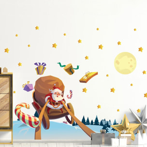 Sticker Noël le père noël à la recherche des cadeaux - Autocollants stickers adhésifs noël - décoration fêtes