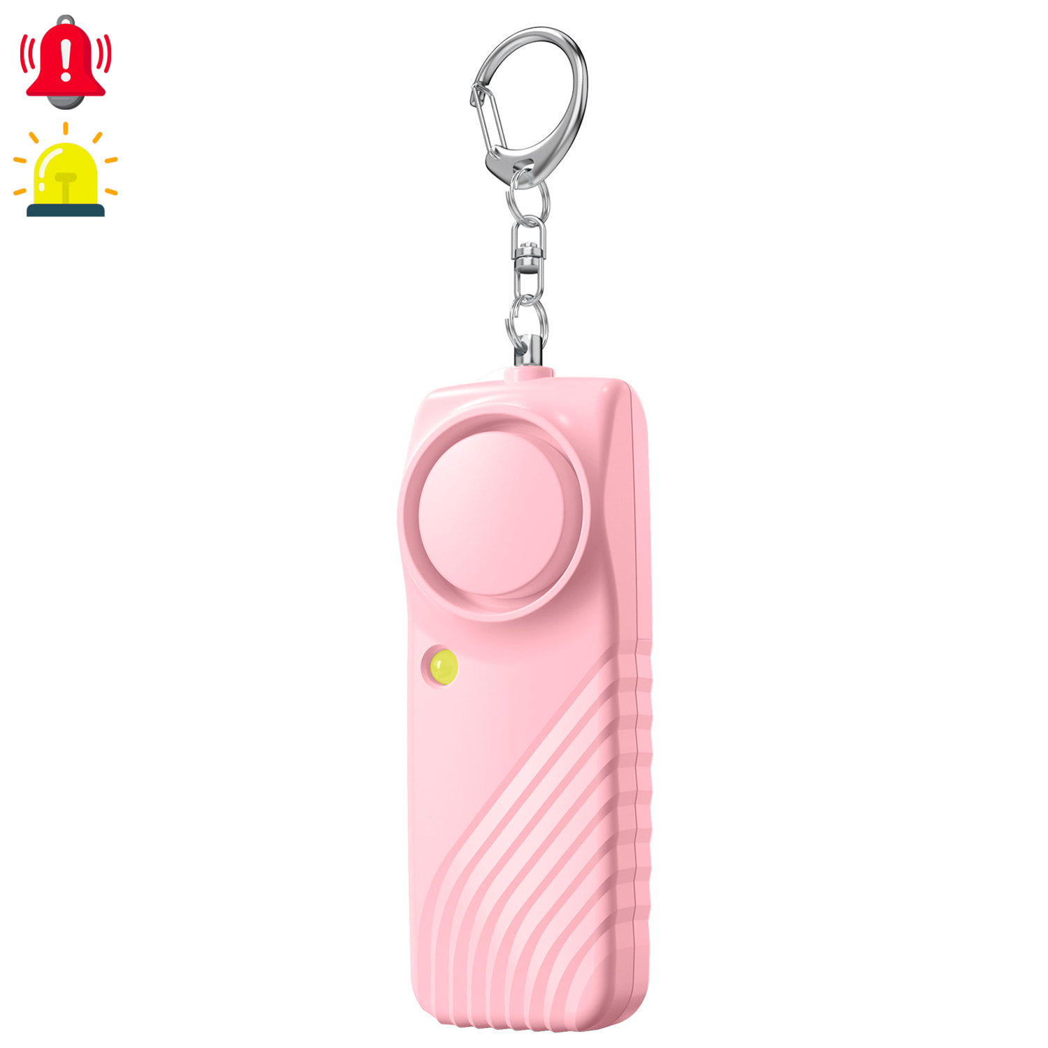 Alarma SOS personal con luz LED brillante y sonido de 130dB. Pila AAA incluida y activación rápida por tirón de anilla.