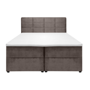 Lit boxspring complet en velours gris ou taupe 160x200 - GENEVE