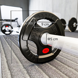 Discos Pesas Olímpicos, Agujero Ø50 mm, 2 Discos de Pesas 5 kg con Anillo Interior de Acero y Triple Agarre, para Mancuernas y Barras, Entrenamiento Fitness en Casa, Gimnasio, Negro