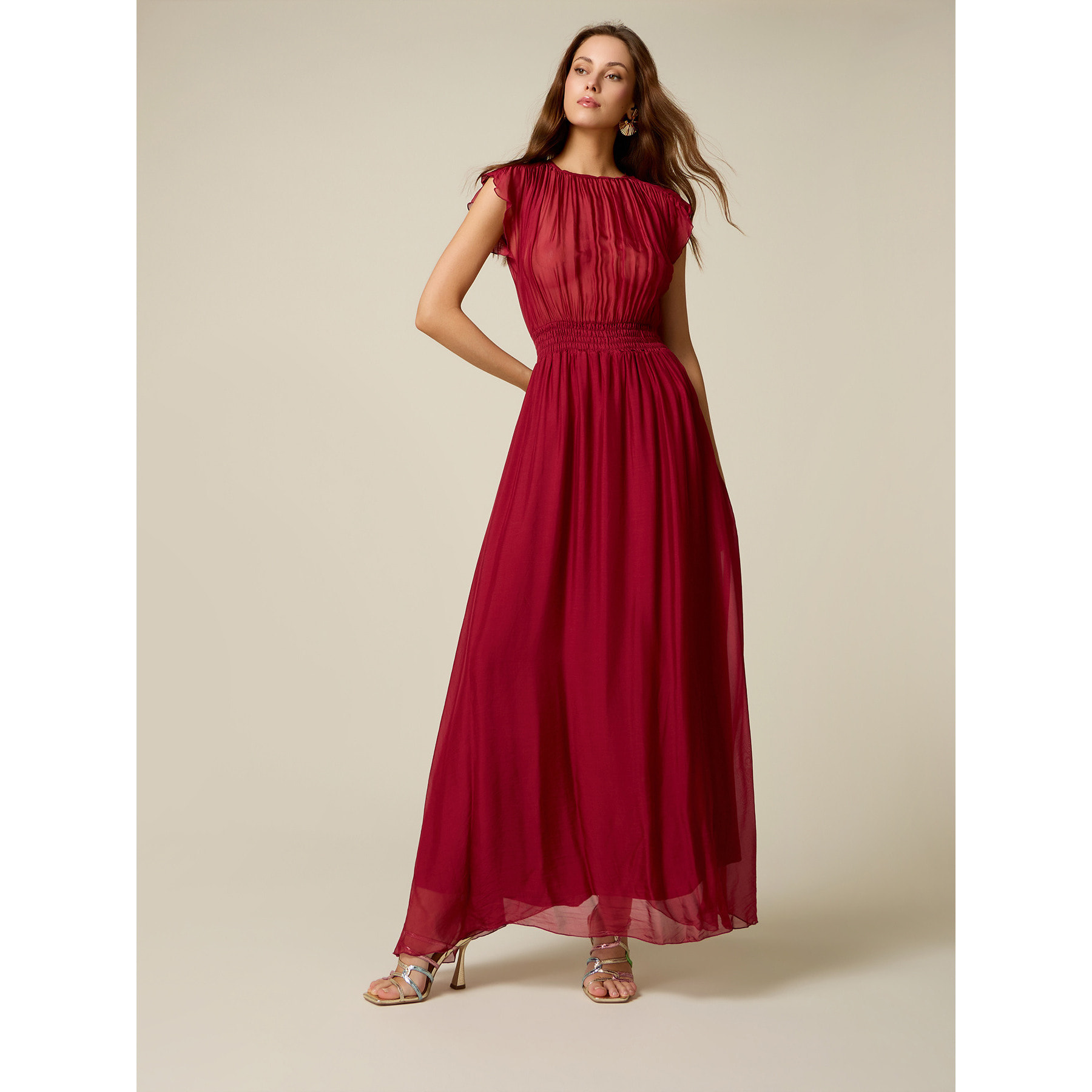 Oltre - Vestido largo en voile mezcla de seda - Rojo