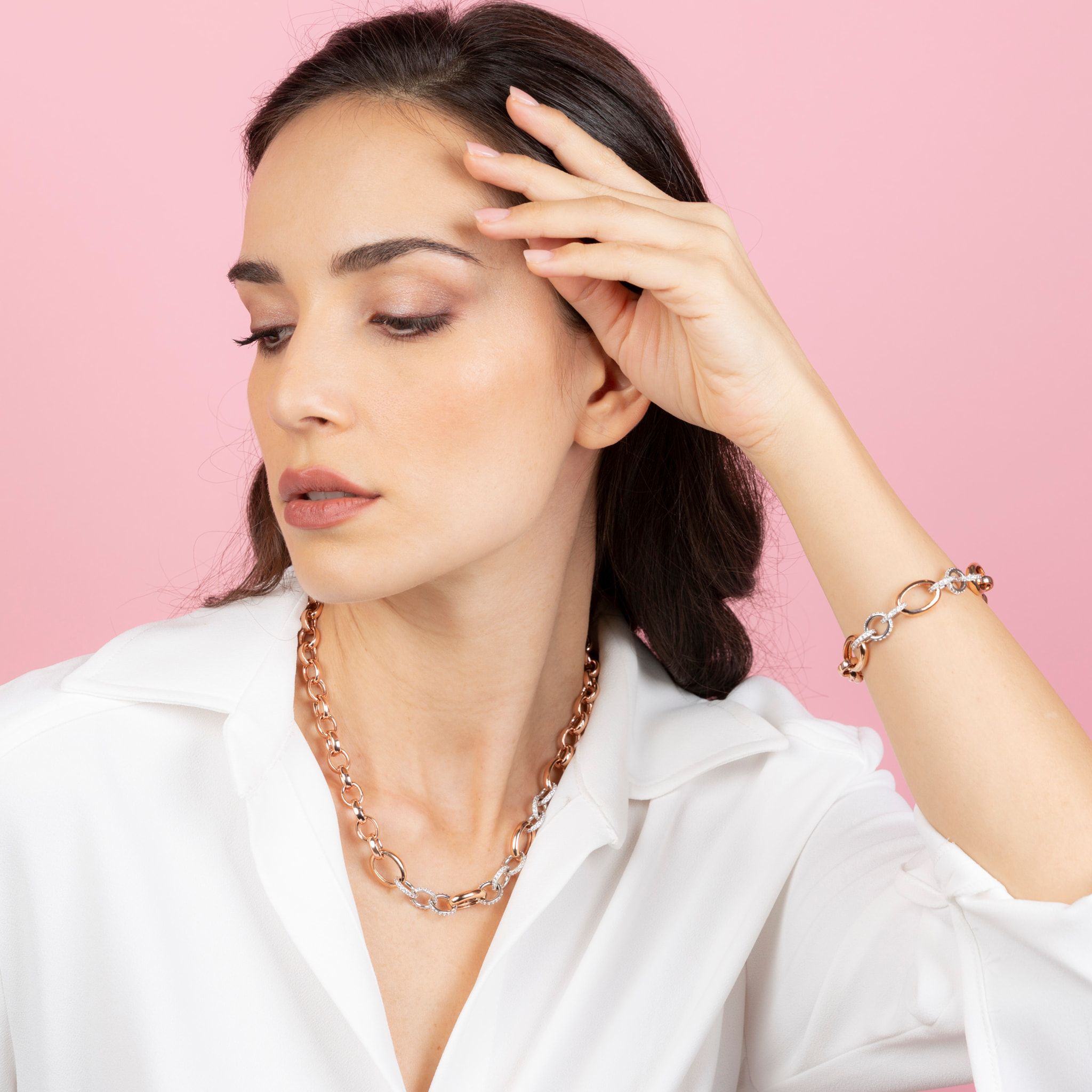 Bracciale Catena Rolo Graduata con Elementi Pavé in Cubic Zirconia