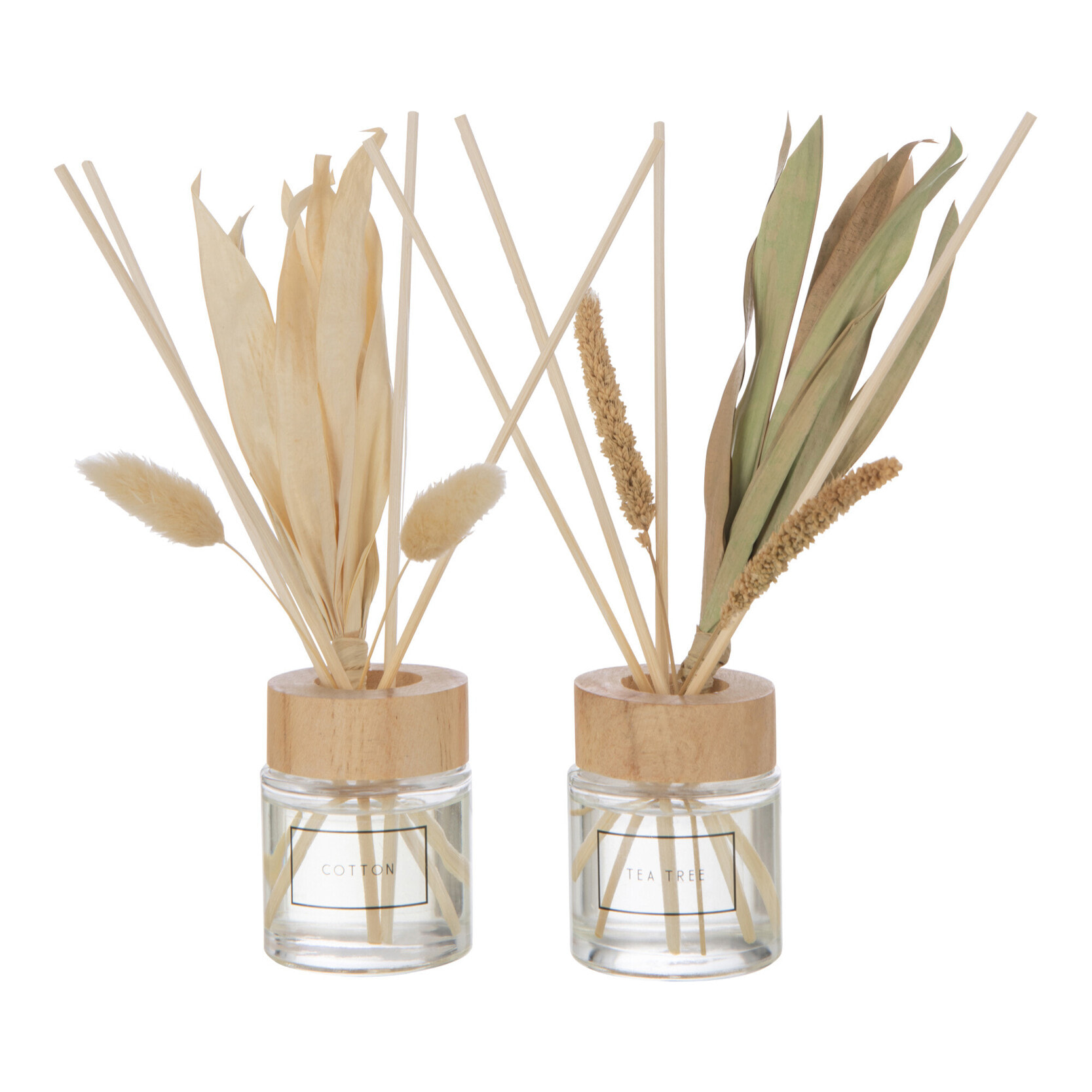 J-Line Bâtonnets parfumés + fleurs - verre - vert - 2 pcs