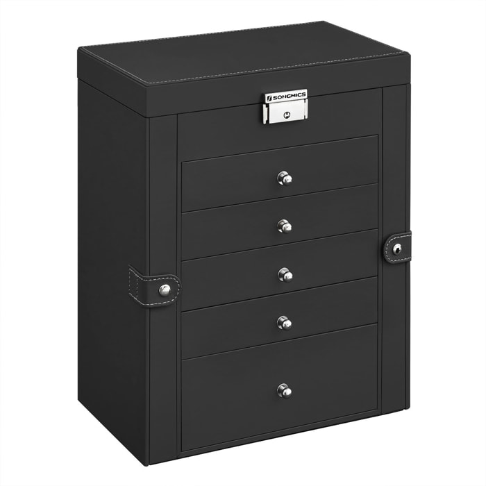 Cofanetto Portagioie Elegante in Ecopelle Nera con 5 Cassetti