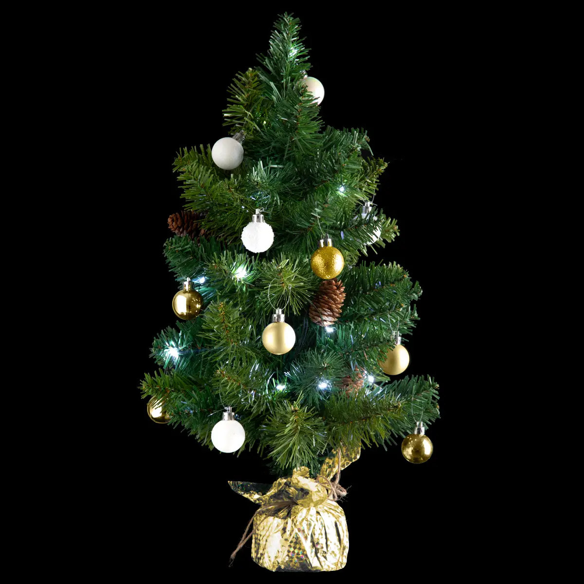 Sapin H.50cm avec décorations et guirlande lumineuse copper 20 LED en box palette assorti