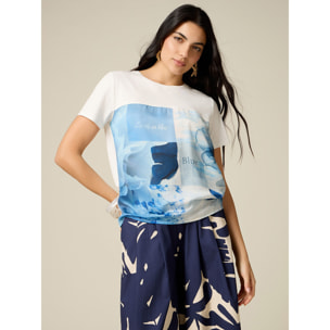 Oltre - Camiseta con inserto de raso estampado - Azul