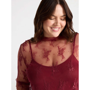 Fiorella Rubino - T-shirt in pizzo con top - Bordeaux