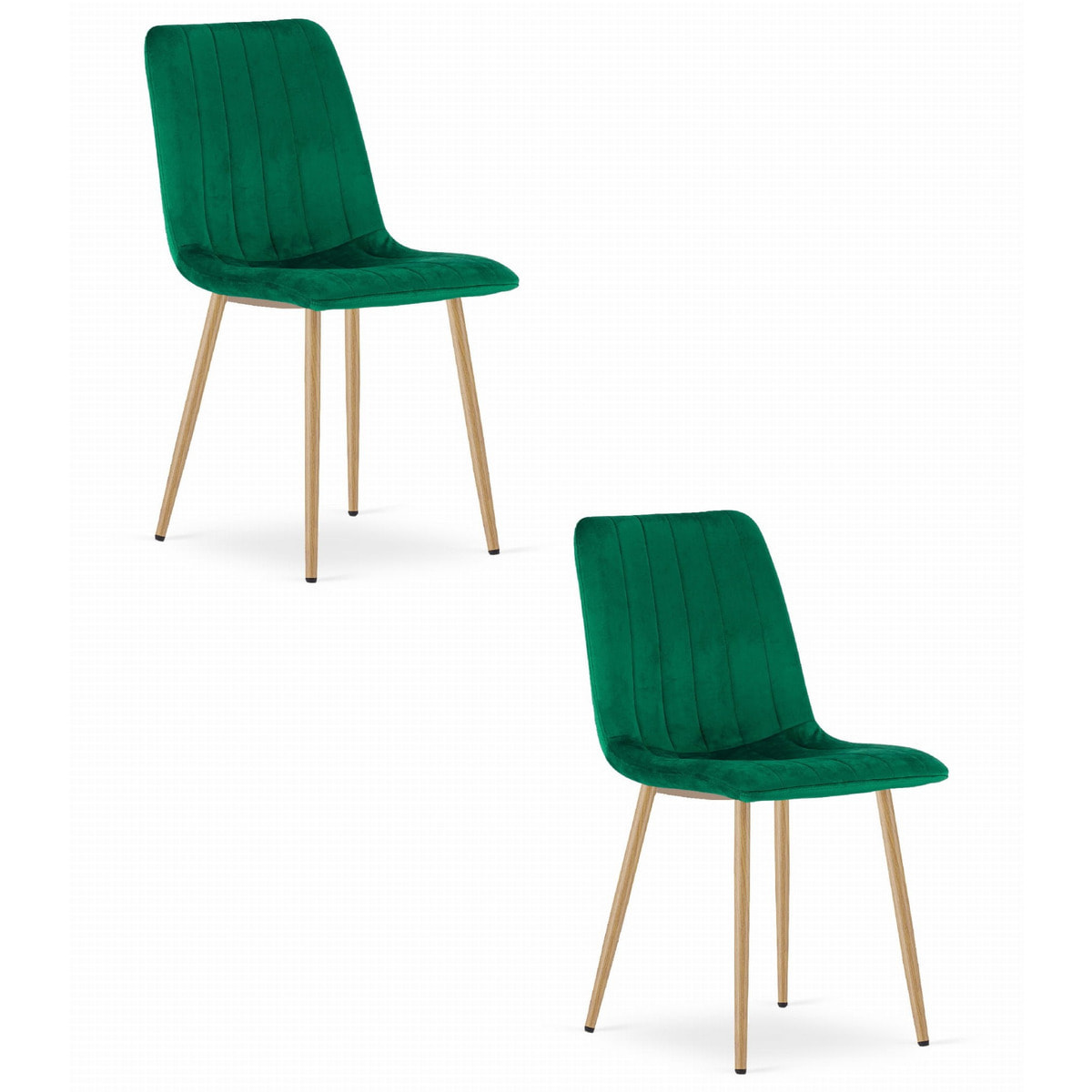 Set di 2 sedie LAVA in velluto verde smeraldo con gambe effetto legno