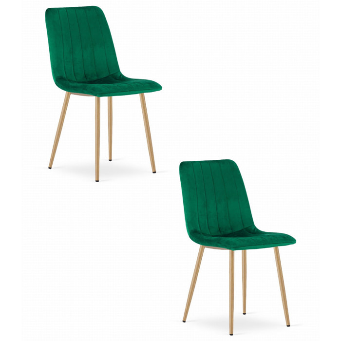 Set di 2 sedie LAVA in velluto verde smeraldo con gambe effetto legno