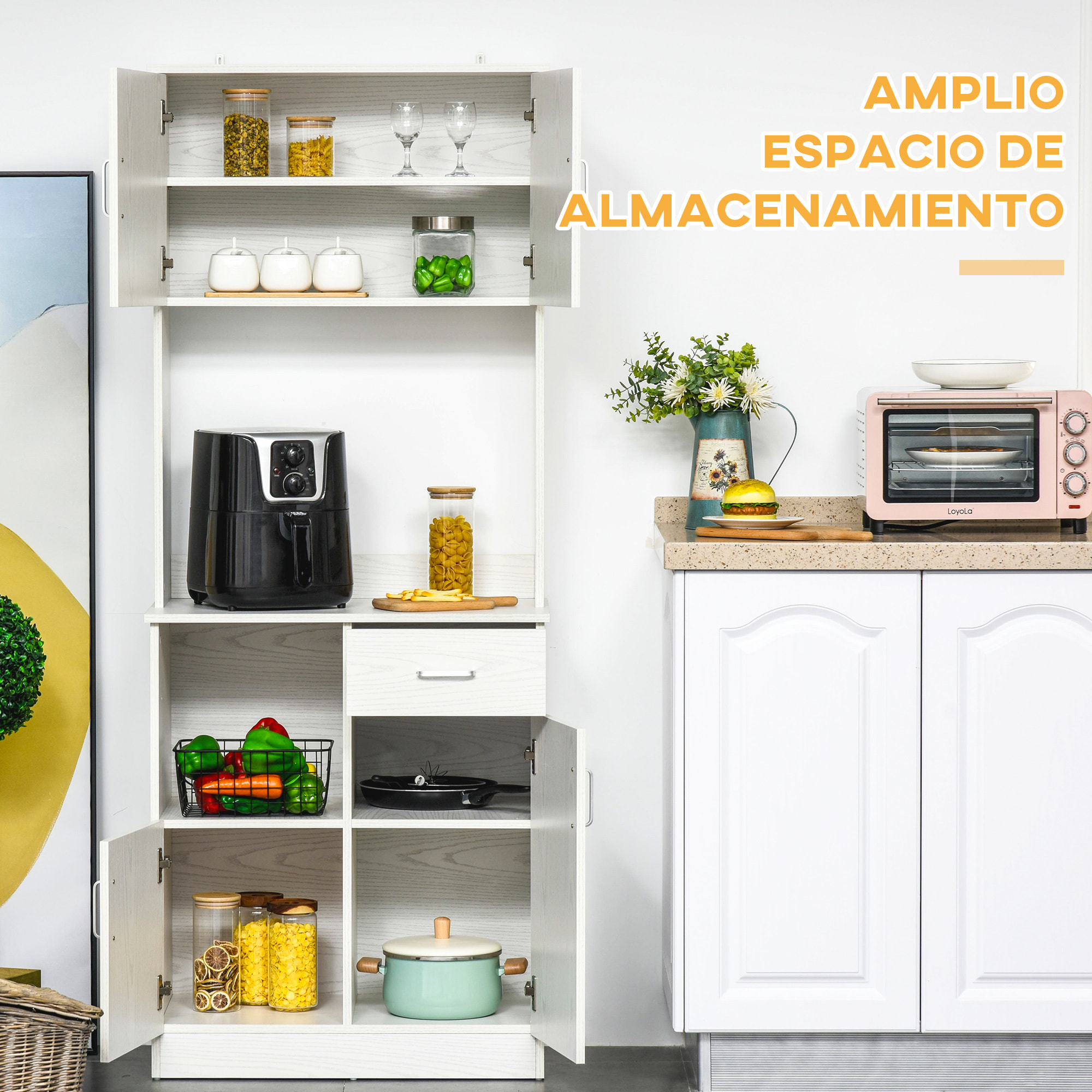 Alacena Buffet de Cocina de Melamina 71x41x178 cm Blanco