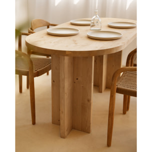 Mesa de comedor de madera maciza ovalada en tono roble medio de varias medidas