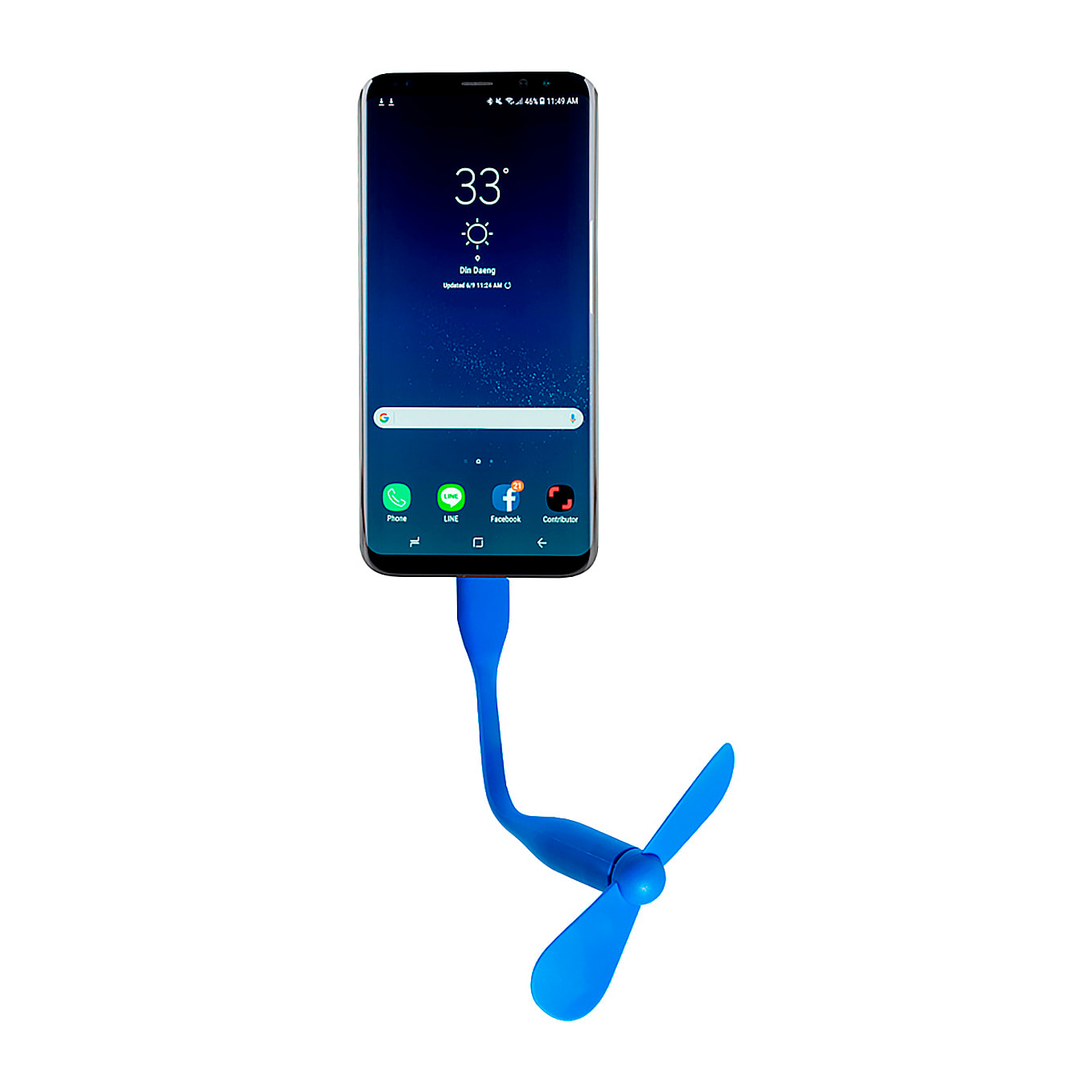 Ventilador flexible compatible con USB-C, con cuello orientable para dirigir el flujo de aire. Compacto, ligero y sin necesidad de baterías, ideal para smartphones, portátiles y baterías externas.