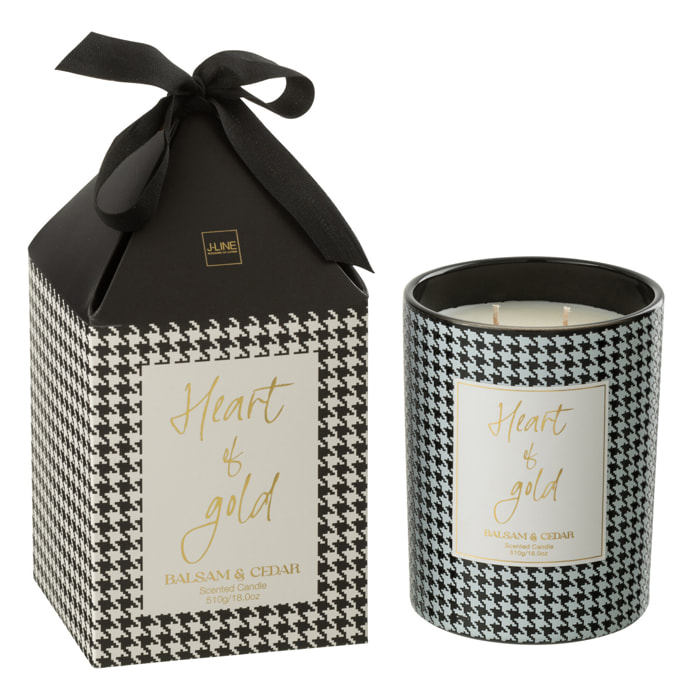 J-Line bougie parfumée Heart Of Gold - Balsam & Cedar - verre - blanc/noir - large