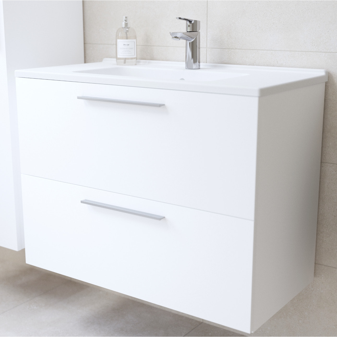 Mia ensemble meuble préassemblé 79x61x39,5 cm avec lavabo, miroir avec éclairage LED, Blanc brillant (MIASET80B)