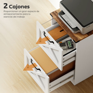 Cajonera Escritorio con 2 Cajones, Cajonera de Oficina, Mueble Archivador, Soporte para Impresora, con Riel Colgante para A4 y Carta, 40x40x71 cm, Blanco