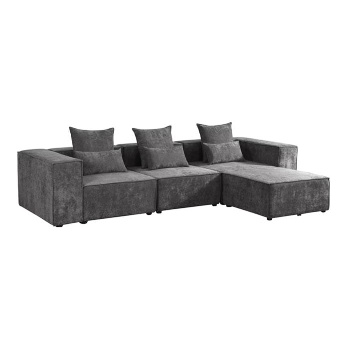 Divano angolare in tessuto grigio scuro 323x118-205x68 cm - Deluxe