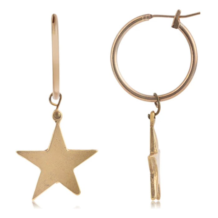 Pendiente aro y estrella colgante plata