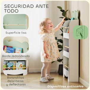 Librería Infantil de 3 Niveles Estantería para Libros Infantil Diseño de Osito para Sala de Juegos Dormitorio Guardería Verde