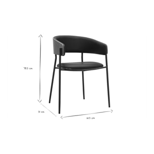 Chaise design noire et bois foncé noyer DANTE