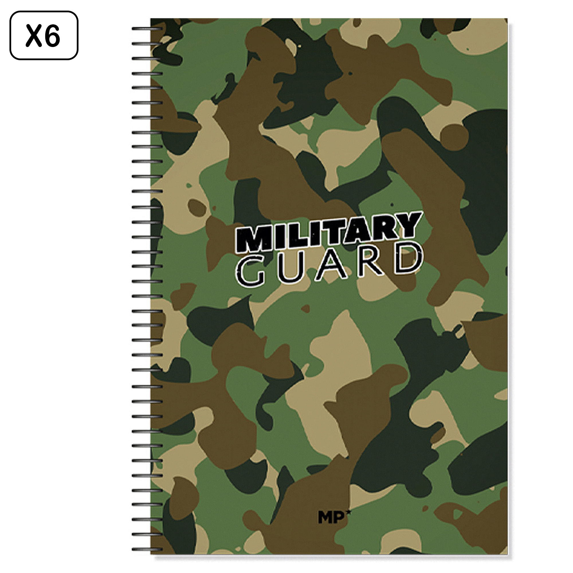 PACCO DA 6 UNITÀ NOTEBOOK AD ANELLO Fº 80 FOGLI 90 g/m² DESIGN MILITARY GUARD