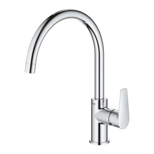 76x44 cm évier avec égouttoir réversible en Granite, à encastrer, blanc + mitigeur lavabo/cuisine Grohe StartEdge (SATSE3WG313)