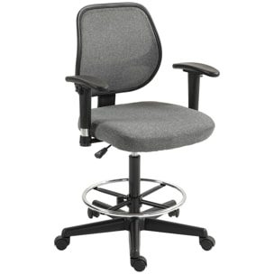 Chaise de bureau assise haute réglable accoudoirs réglables pivotante 360° tissu gris chiné