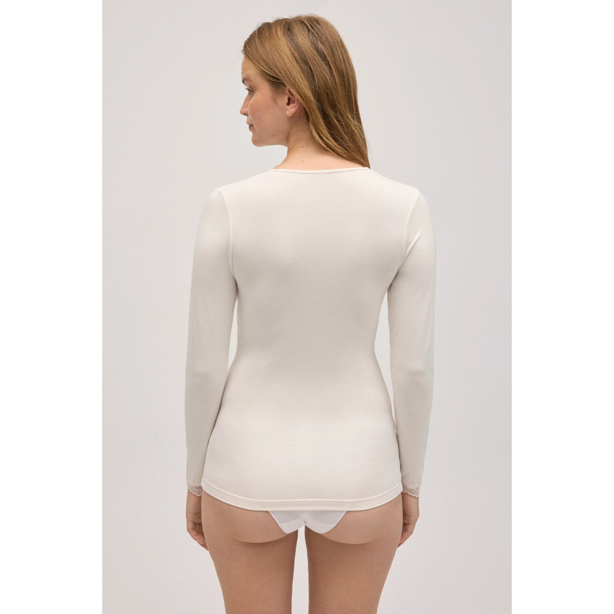 Canottiera a maniche lunghe in bambù avorio