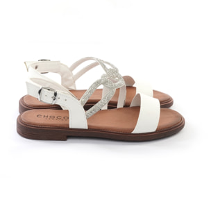 SANDALO FLAT STRASS BIANCO