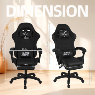 Clutch - Sedia da Gaming Ergonomica con Cuscino Lombare Poggiatesta e Poggiapiedi in PVC Nera