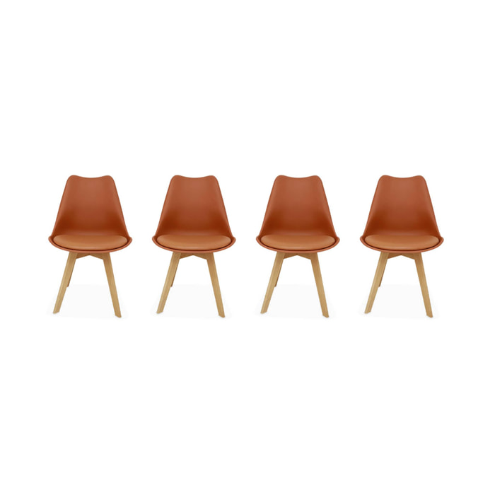 Lot de 4 chaises scandinaves. pieds bois de hêtre. chaises 1 place. terracotta