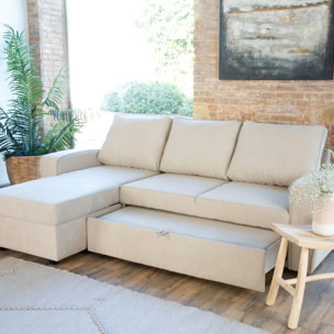 Canapé d'angle Kubor -textile, mousse pu, bois et panneau de particules-couleur beige 238 x 88 x 157 cm